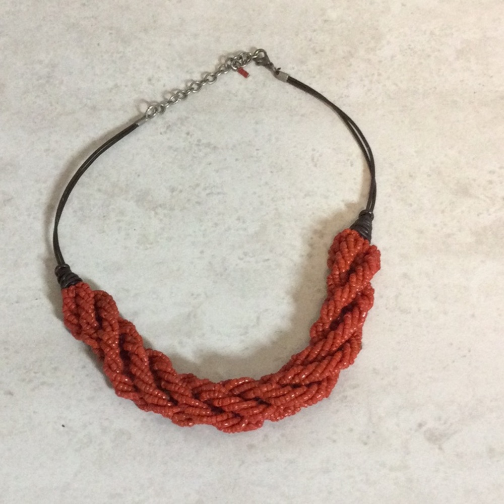 8” twisted rust bead leather necklace